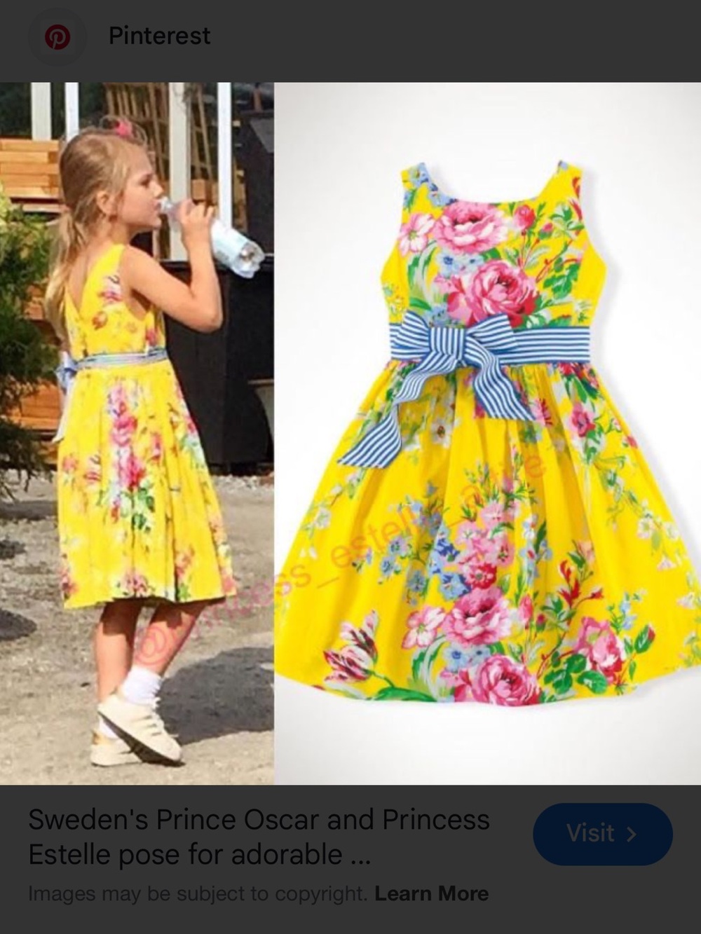 Polo by Ralph Lauren Yellow Floral Dress with Navy Striped Sash
